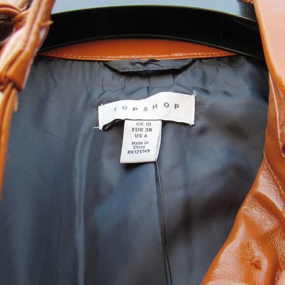 TOPSHOP Casey Belted Brown Glossy Jacket - Picture 4 of 7